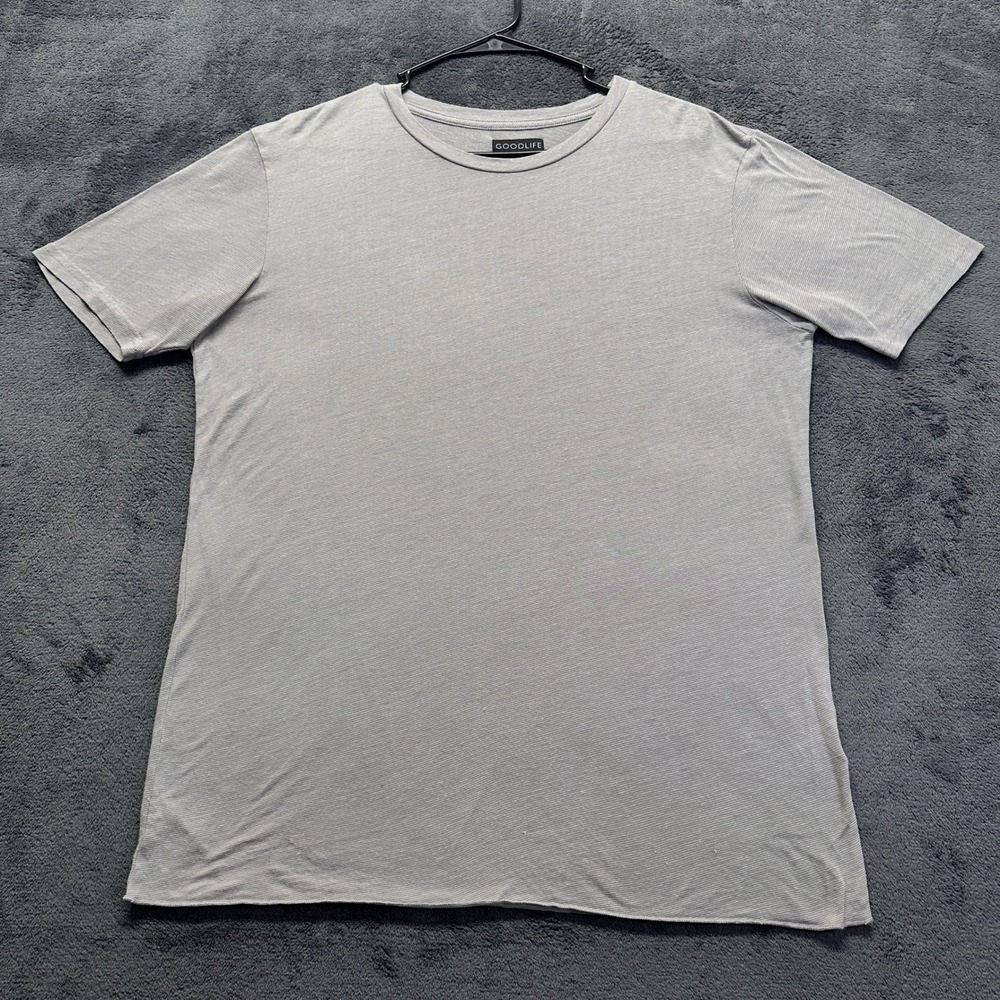 Goodlife T-Shirt Mens Medium Grey Linen Blend Short Sleeve Raw Hem Made in USA